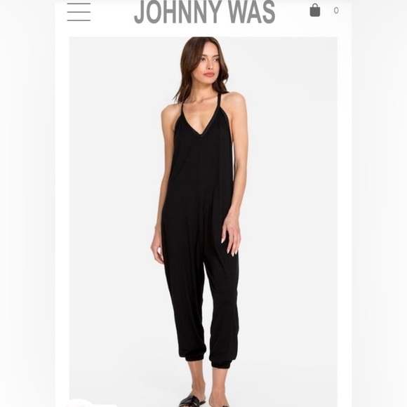 Johnny Was Calme Cotton Jumpsuit, V-Neck, Black, Size XS - Picture 3 of 8